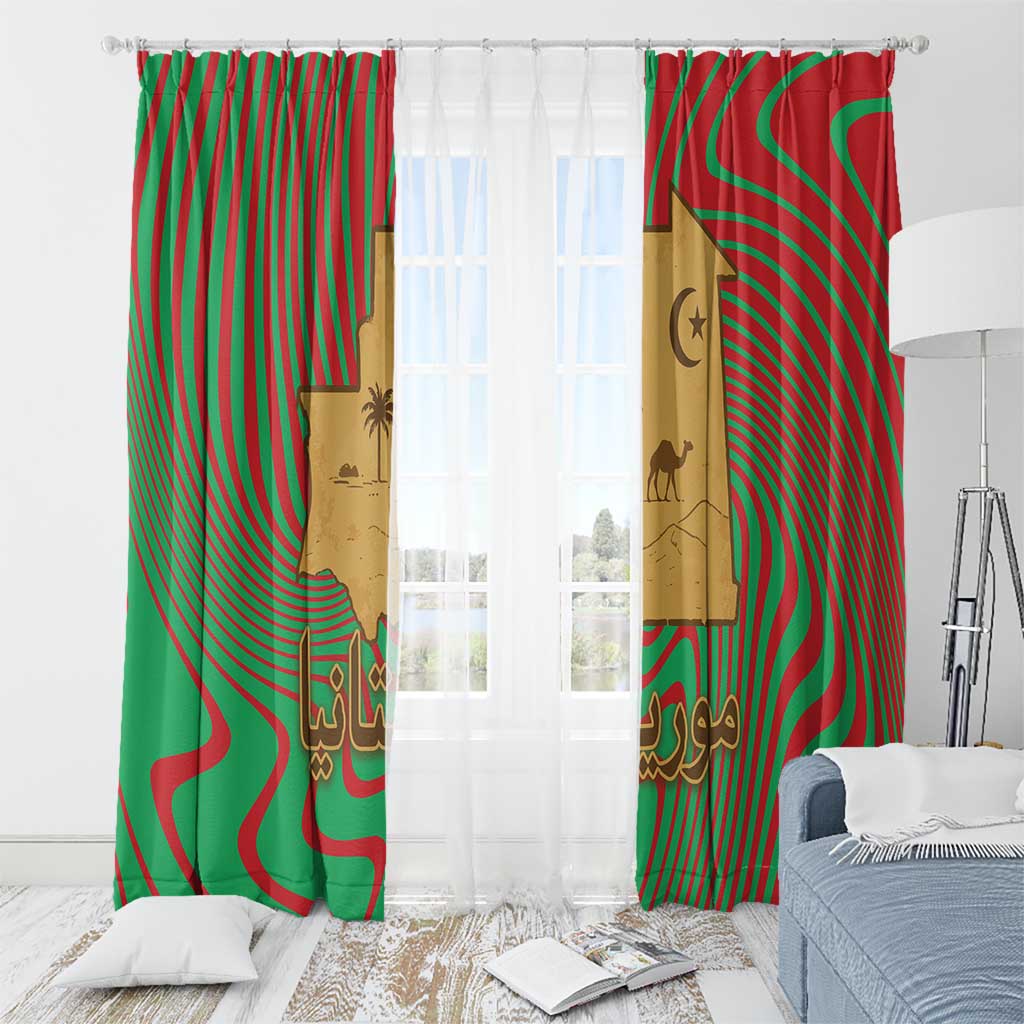 Mauritania Window Curtain with Desert Camel Crescent Moon and Palm Tree Graphic in Red Green Gold Pattern
