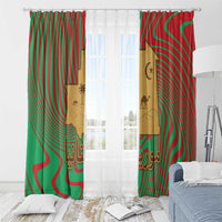 Mauritania Window Curtain with Desert Camel Crescent Moon and Palm Tree Graphic in Red Green Gold Pattern