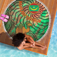 Mauritania Beach Blanket with Green Tie Dye Camel and Crescent Moon Flag Design