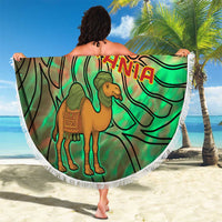 Mauritania Beach Blanket with Green Tie Dye Camel and Crescent Moon Flag Design
