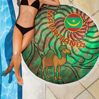 Mauritania Beach Blanket with Green Tie Dye Camel and Crescent Moon Flag Design