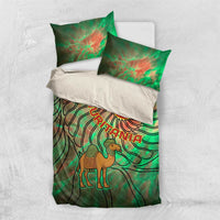 Mauritania Bedding Set with Green Tie Dye Camel and Crescent Moon Flag Design