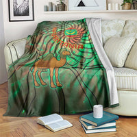 Mauritania Blanket with Green Tie Dye Camel and Crescent Moon Flag Design