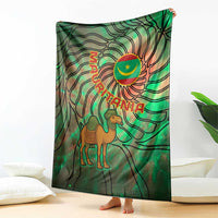 Mauritania Blanket with Green Tie Dye Camel and Crescent Moon Flag Design