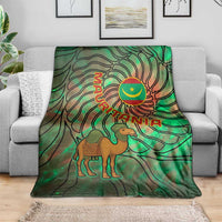 Mauritania Blanket with Green Tie Dye Camel and Crescent Moon Flag Design