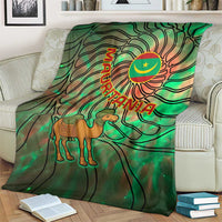Mauritania Blanket with Green Tie Dye Camel and Crescent Moon Flag Design
