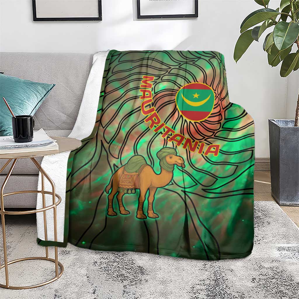Mauritania Blanket with Green Tie Dye Camel and Crescent Moon Flag Design