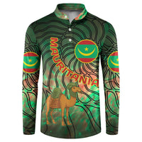 Mauritania Button Sweatshirt with Green Tie Dye Camel and Crescent Moon Flag Design