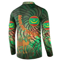 Mauritania Button Sweatshirt with Green Tie Dye Camel and Crescent Moon Flag Design