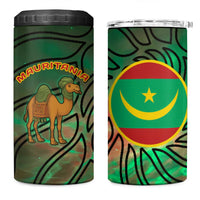 Mauritania 4 in 1 Can Cooler Tumbler with Green Tie Dye Camel and Crescent Moon Flag Design