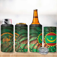 Mauritania 4 in 1 Can Cooler Tumbler with Green Tie Dye Camel and Crescent Moon Flag Design