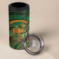 Mauritania 4 in 1 Can Cooler Tumbler with Green Tie Dye Camel and Crescent Moon Flag Design