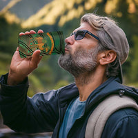 Mauritania 4 in 1 Can Cooler Tumbler with Green Tie Dye Camel and Crescent Moon Flag Design