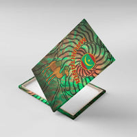 Mauritania Canvas Wall Art with Green Tie Dye Camel and Crescent Moon Flag Design