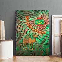 Mauritania Canvas Wall Art with Green Tie Dye Camel and Crescent Moon Flag Design