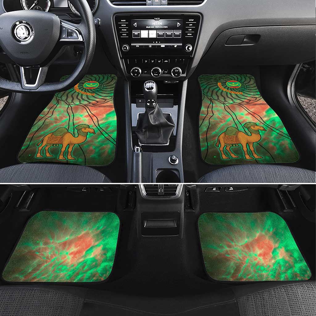 Mauritania Car Mats with Green Tie Dye Camel and Crescent Moon Flag Design
