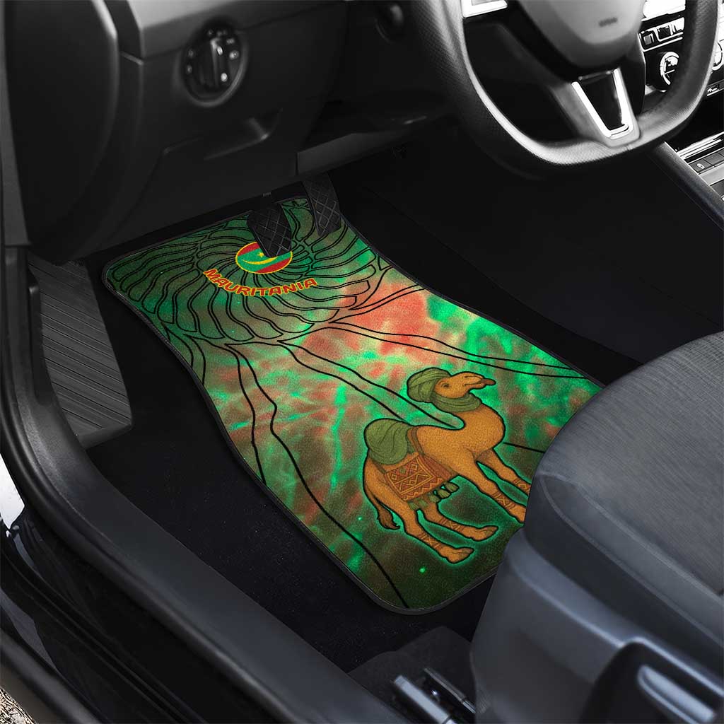 Mauritania Car Mats with Green Tie Dye Camel and Crescent Moon Flag Design