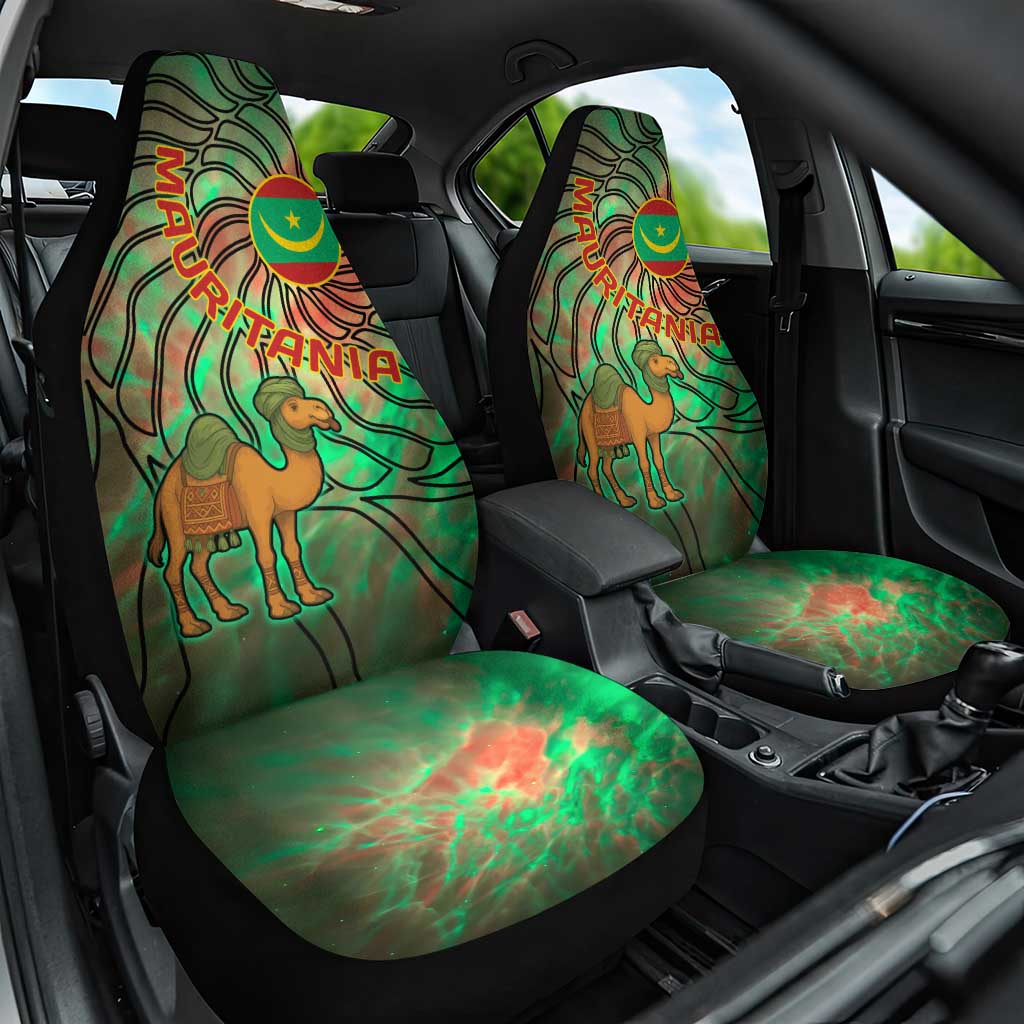 Mauritania Car Seat Cover with Green Tie Dye Camel and Crescent Moon Flag Design