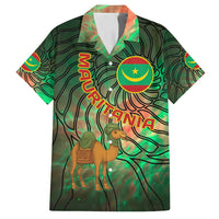 Mauritania Family Matching Long Sleeve Bodycon Dress and Hawaiian Shirt with Green Tie Dye Camel and Crescent Moon Flag Design