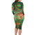 Mauritania Family Matching Long Sleeve Bodycon Dress and Hawaiian Shirt with Green Tie Dye Camel and Crescent Moon Flag Design