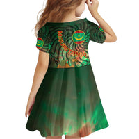 Mauritania Family Matching Mermaid Dress and Hawaiian Shirt with Green Tie Dye Camel and Crescent Moon Flag Design