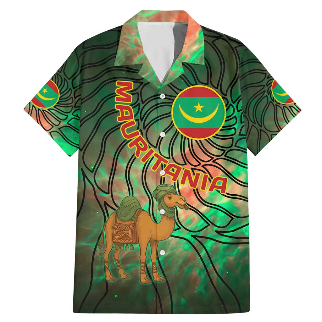 Mauritania Family Matching Mermaid Dress and Hawaiian Shirt with Green Tie Dye Camel and Crescent Moon Flag Design