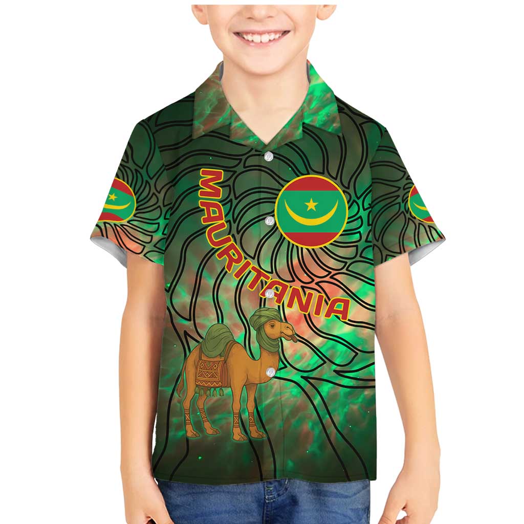 Mauritania Family Matching Mermaid Dress and Hawaiian Shirt with Green Tie Dye Camel and Crescent Moon Flag Design