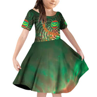 Mauritania Family Matching Off Shoulder Short Dress and Hawaiian Shirt with Green Tie Dye Camel and Crescent Moon Flag Design