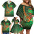 Mauritania Family Matching Off Shoulder Short Dress and Hawaiian Shirt with Green Tie Dye Camel and Crescent Moon Flag Design