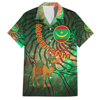Mauritania Family Matching Short Sleeve Bodycon Dress and Hawaiian Shirt with Green Tie Dye Camel and Crescent Moon Flag Design