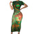 Mauritania Family Matching Short Sleeve Bodycon Dress and Hawaiian Shirt with Green Tie Dye Camel and Crescent Moon Flag Design