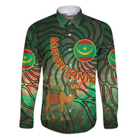 Mauritania Family Matching Summer Maxi Dress and Hawaiian Shirt with Green Tie Dye Camel and Crescent Moon Flag Design