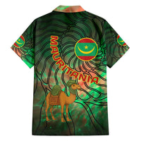 Mauritania Family Matching Tank Maxi Dress and Hawaiian Shirt with Green Tie Dye Camel and Crescent Moon Flag Design