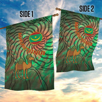 Mauritania Garden Flag with Green Tie Dye Camel and Crescent Moon Flag Design