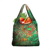 Mauritania Grocery Bag with Green Tie Dye Camel and Crescent Moon Flag Design