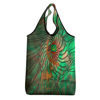 Mauritania Grocery Bag with Green Tie Dye Camel and Crescent Moon Flag Design