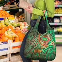 Mauritania Grocery Bag with Green Tie Dye Camel and Crescent Moon Flag Design