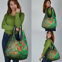 Mauritania Grocery Bag with Green Tie Dye Camel and Crescent Moon Flag Design