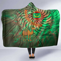 Mauritania Hooded Blanket with Green Tie Dye Camel and Crescent Moon Flag Design