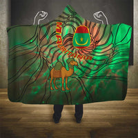 Mauritania Hooded Blanket with Green Tie Dye Camel and Crescent Moon Flag Design