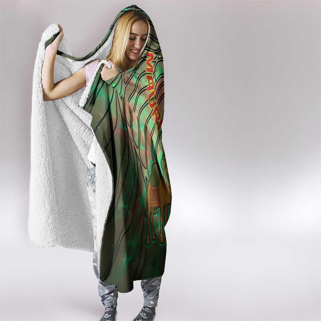 Mauritania Hooded Blanket with Green Tie Dye Camel and Crescent Moon Flag Design