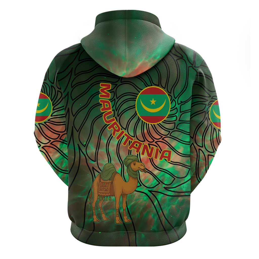 Mauritania Hoodie with Green Tie Dye Camel and Crescent Moon Flag Design