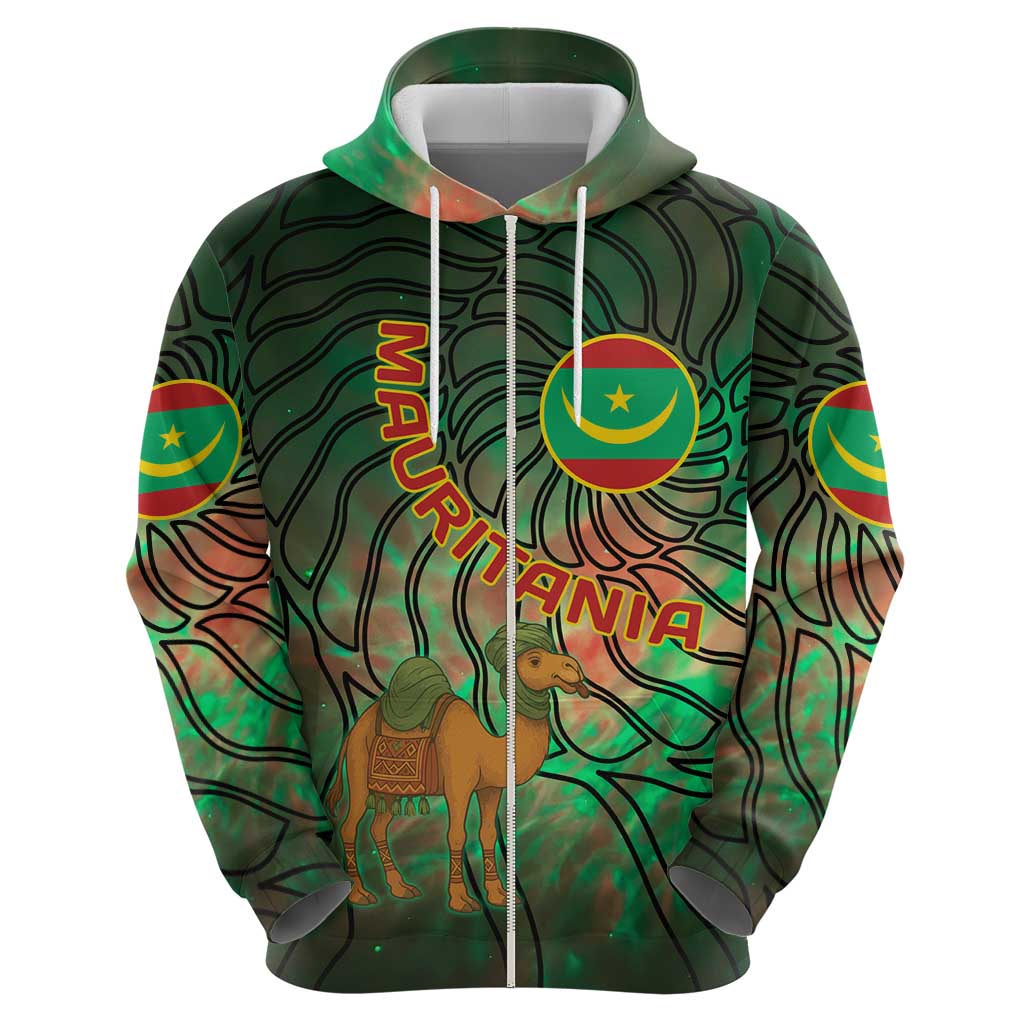 Mauritania Hoodie with Green Tie Dye Camel and Crescent Moon Flag Design