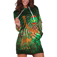 Mauritania Hoodie Dress with Green Tie Dye Camel and Crescent Moon Flag Design