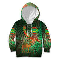 Mauritania Kid Hoodie with Green Tie Dye Camel and Crescent Moon Flag Design
