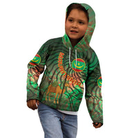 Mauritania Kid Hoodie with Green Tie Dye Camel and Crescent Moon Flag Design