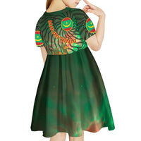 Mauritania Kid Short Sleeve Dress with Green Tie Dye Camel and Crescent Moon Flag Design