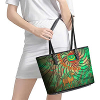 Mauritania Leather Tote Bag with Green Tie Dye Camel and Crescent Moon Flag Design