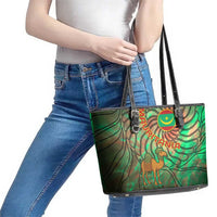 Mauritania Leather Tote Bag with Green Tie Dye Camel and Crescent Moon Flag Design