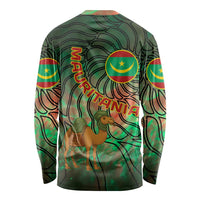 Mauritania Long Sleeve Shirt with Green Tie Dye Camel and Crescent Moon Flag Design